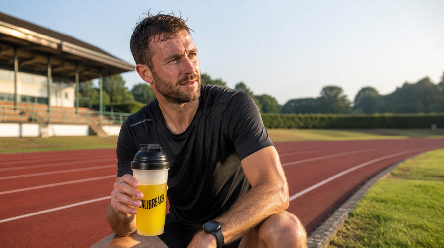 Runner cooling down with a Wallbreaker shaker after a warm track session